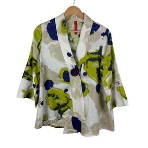 IC by Connie K Floral Abstract 100% Linen Jacket Small Artsy Lagenlook Lagomorph